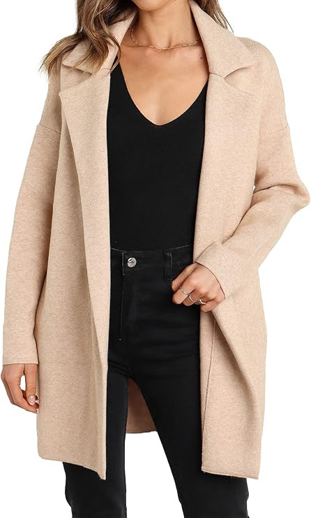 Famulily Cozy Coatigan for Women Casual Lapel Long Sleeve Midi Long Blazer Coat with Pockets | Amazon (US)