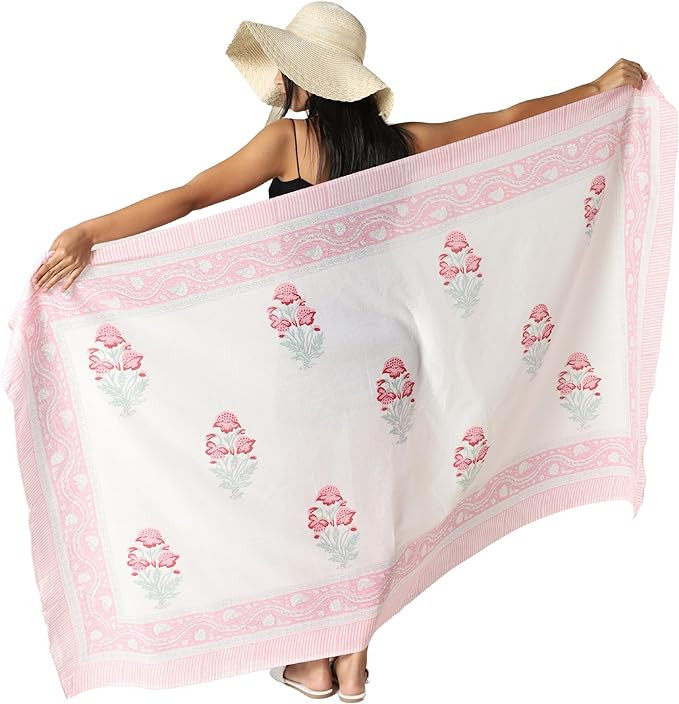 100% Cotton Sarong Coverups for Women Indian Hand Block Print Swimsuit Pareo Wrap Skirt Beach Swi... | Amazon (US)