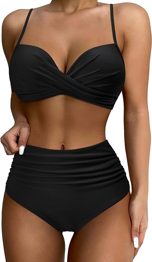 SUUKSESS Women Twist High Waisted Bikini Sexy Push Up Two Piece Swimsuits | Amazon (US)