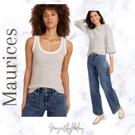 Maurices deals / m jeans by maurices™ Patch Pocket High Rise Wide Leg Jean / Scoop Neck Ribbed Sweater Tank Top / 24/7 Hadley Striped Tee

#LTKOver40 #LTKSaleAlert #LTKFindsUnder50