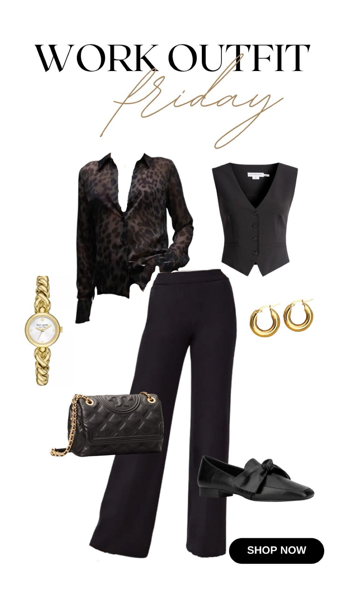#OOTD
Fall fashion for the office
#leopardblouse #blacktuxedovest 

