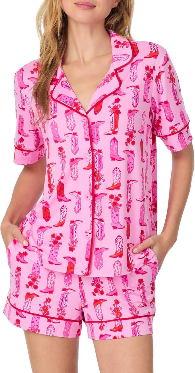 Room Service Womens Button Down Pajama Shirt & PJ Shorts Set - Soft and Stretchy Jersey - Lightwe... | Amazon (US)