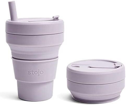 Stojo Collapsible Travel Cup With Straw - Lilac, 16oz / 470ml - Reusable To-Go Pocket Size Silico... | Amazon (US)