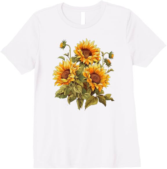 Sunflower Summer Cottagecore Aesthetic Girls Women Graphic Premium T-Shirt | Amazon (US)
