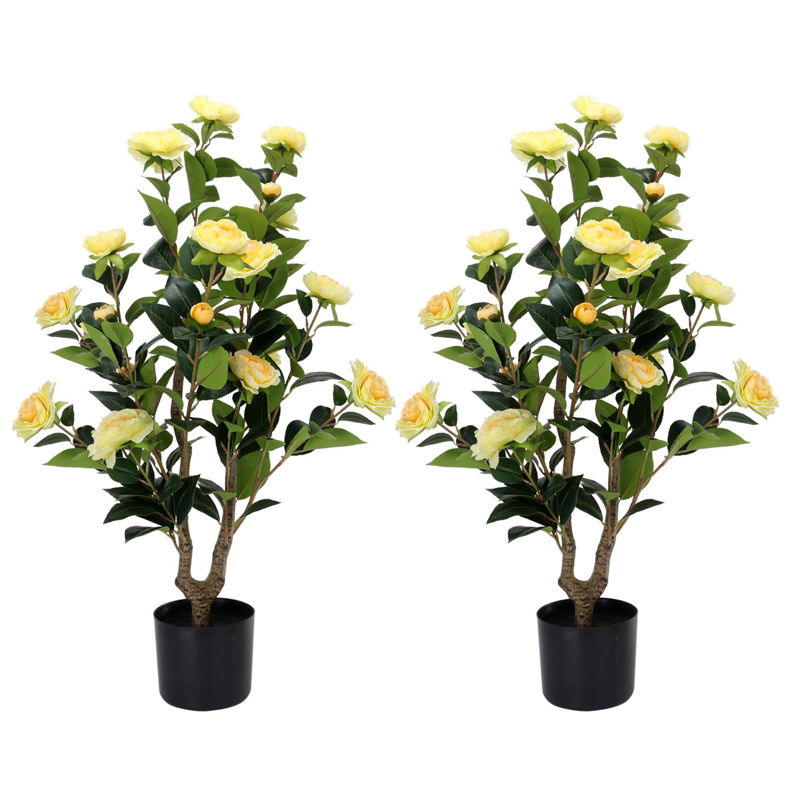 Artificial Camellia Tree 2 Pack - Realistic Camellia Plants in Pot with Yellow Flowers, Lifelike ... | Amazon (US)