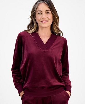 Style & Co Petite Easy V-Neck Long-Sleeve Velour Top, Macy's Exclusive  - Macy's | Macy's