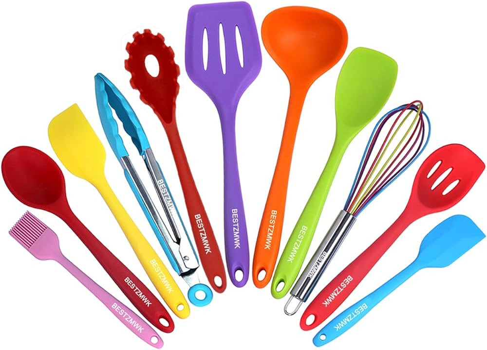 Kitchen Utensil Set - 11 Cooking Utensils - Colorful Silicone Kitchen Utensils - Nonstick Cookwar... | Amazon (US)