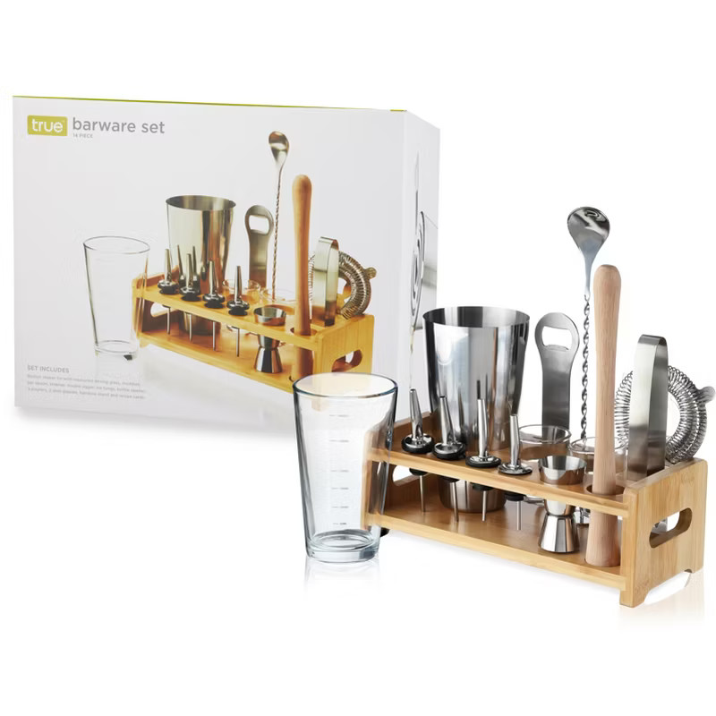 True Barware Set, 14 Piece Bar Kit with Shaker, Mixing Glass, Muddler, Double Jigger & More | Target
