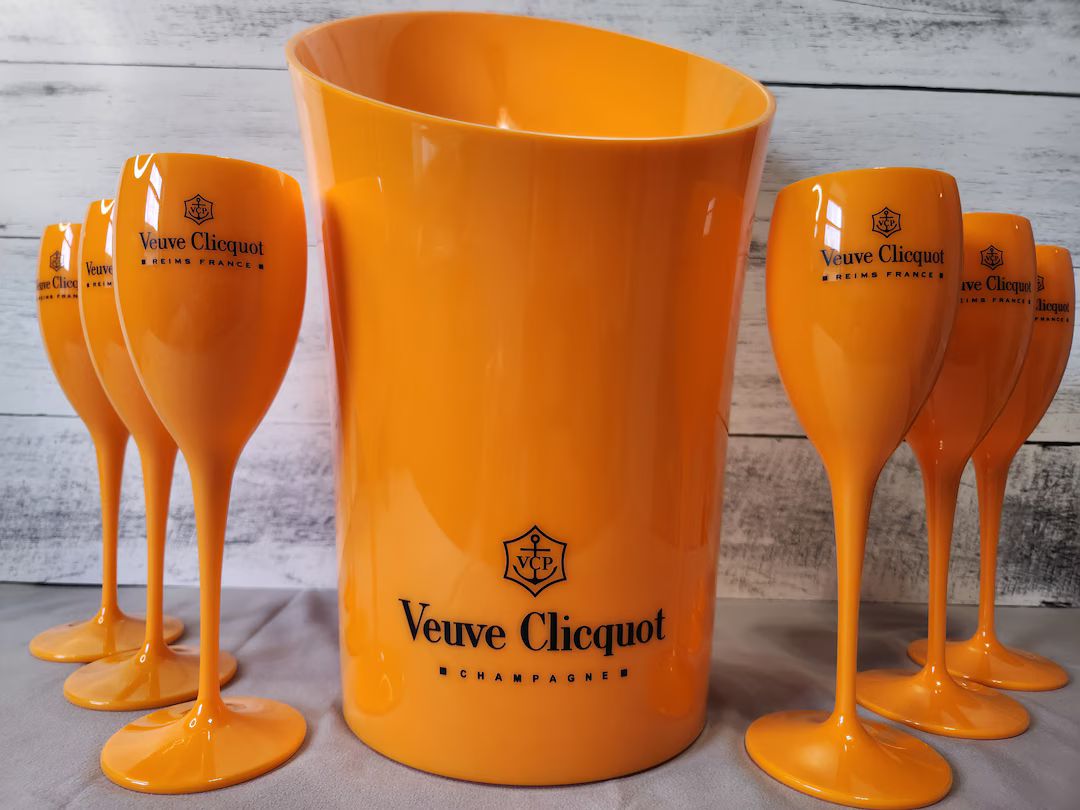 Veuve Clicquot Orange Acrylic Champagne Flute Glasses 195ml | Matching Ice Bucket Set | Etsy (US)