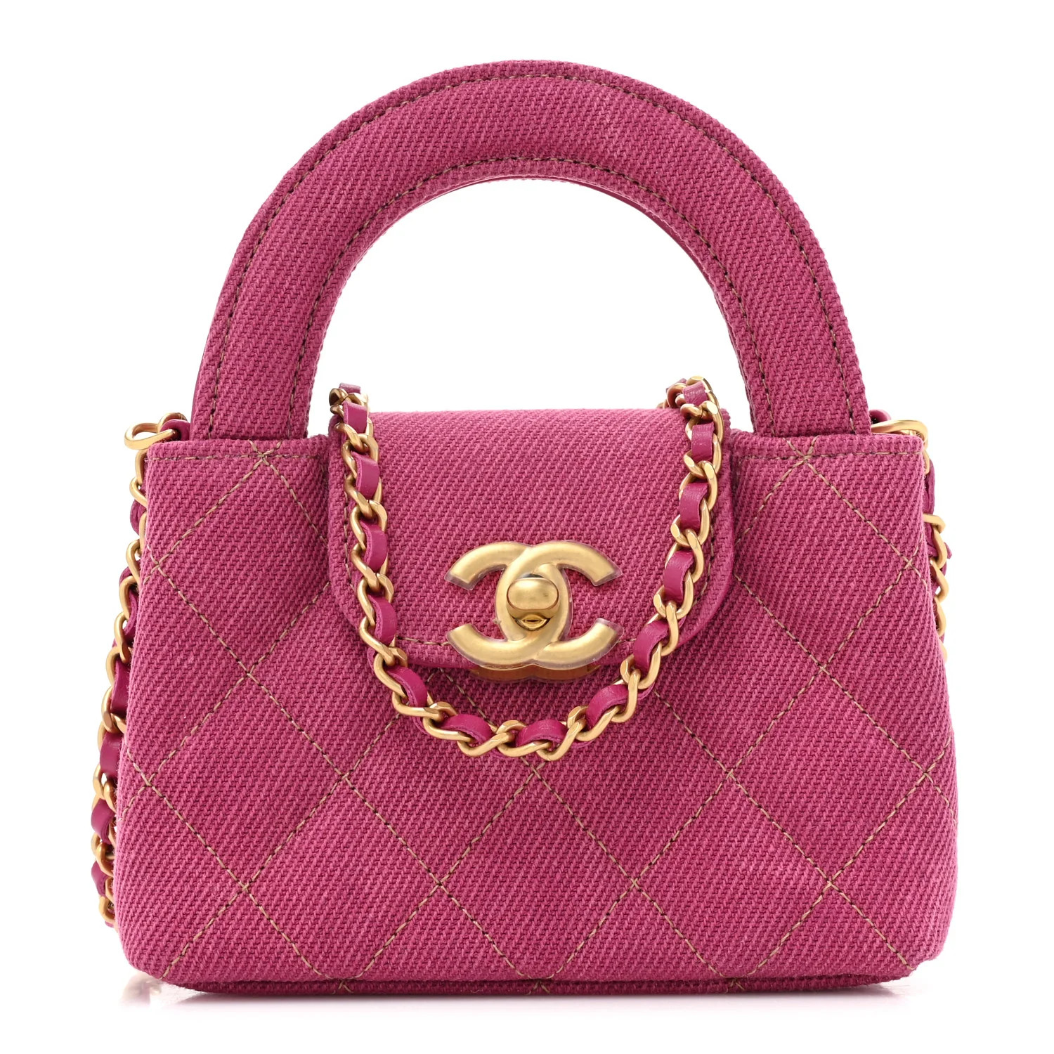 Denim Quilted Mini Nano Kelly Shopper Fuchsia | FASHIONPHILE (US)