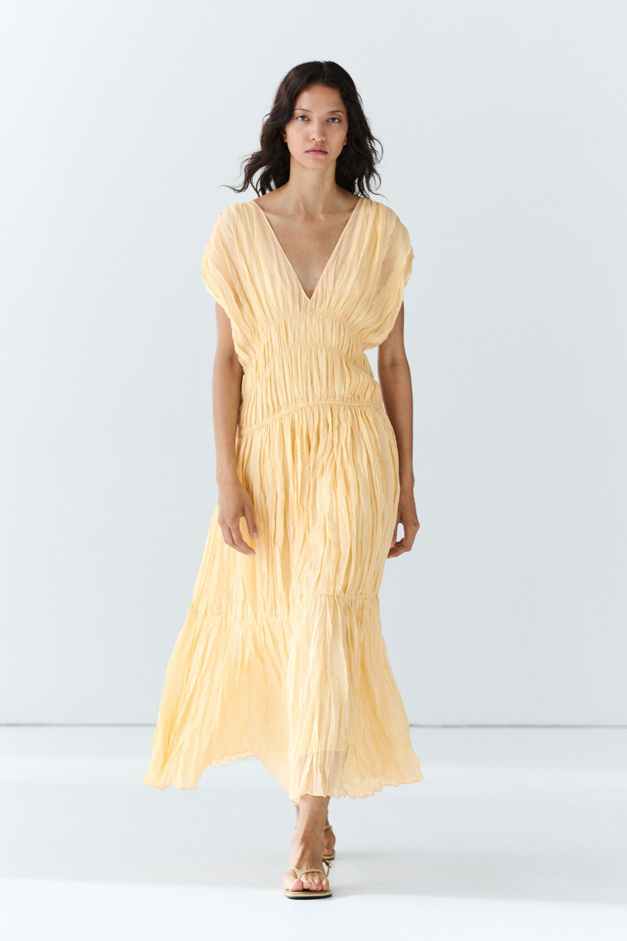 Flowing gathered midi dress | Massimo Dutti UK