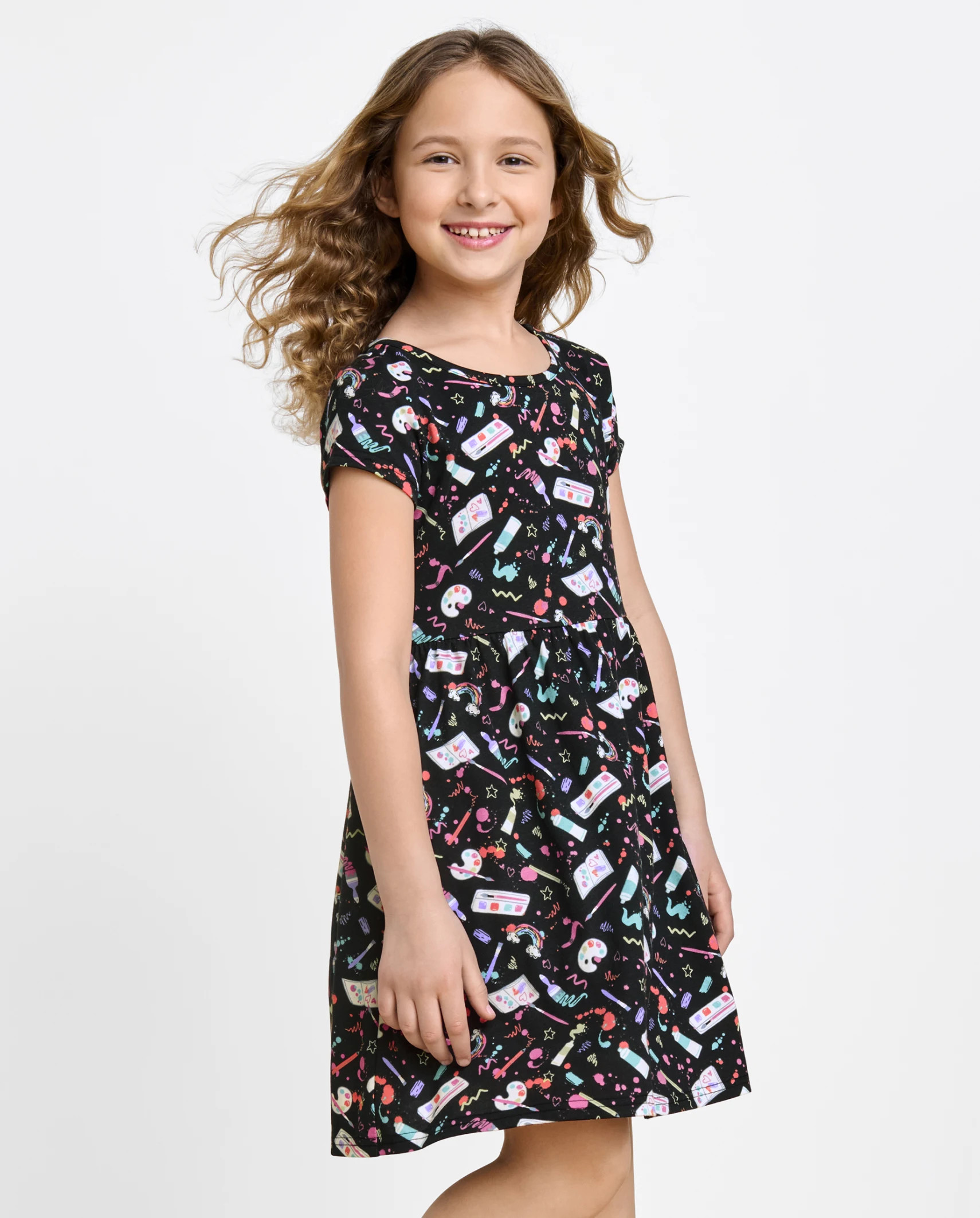 Girls Art Doodle Cut Out Everyday Dress - black | The Children's Place