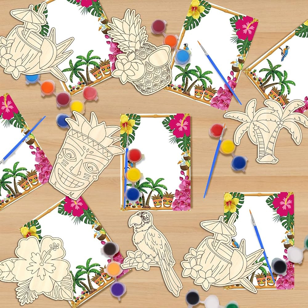 Hawaiian Party Favors Tiki Wooden Painting Craft Set for Kids (12 Pcs) - Luau Party Favors Colori... | Amazon (US)