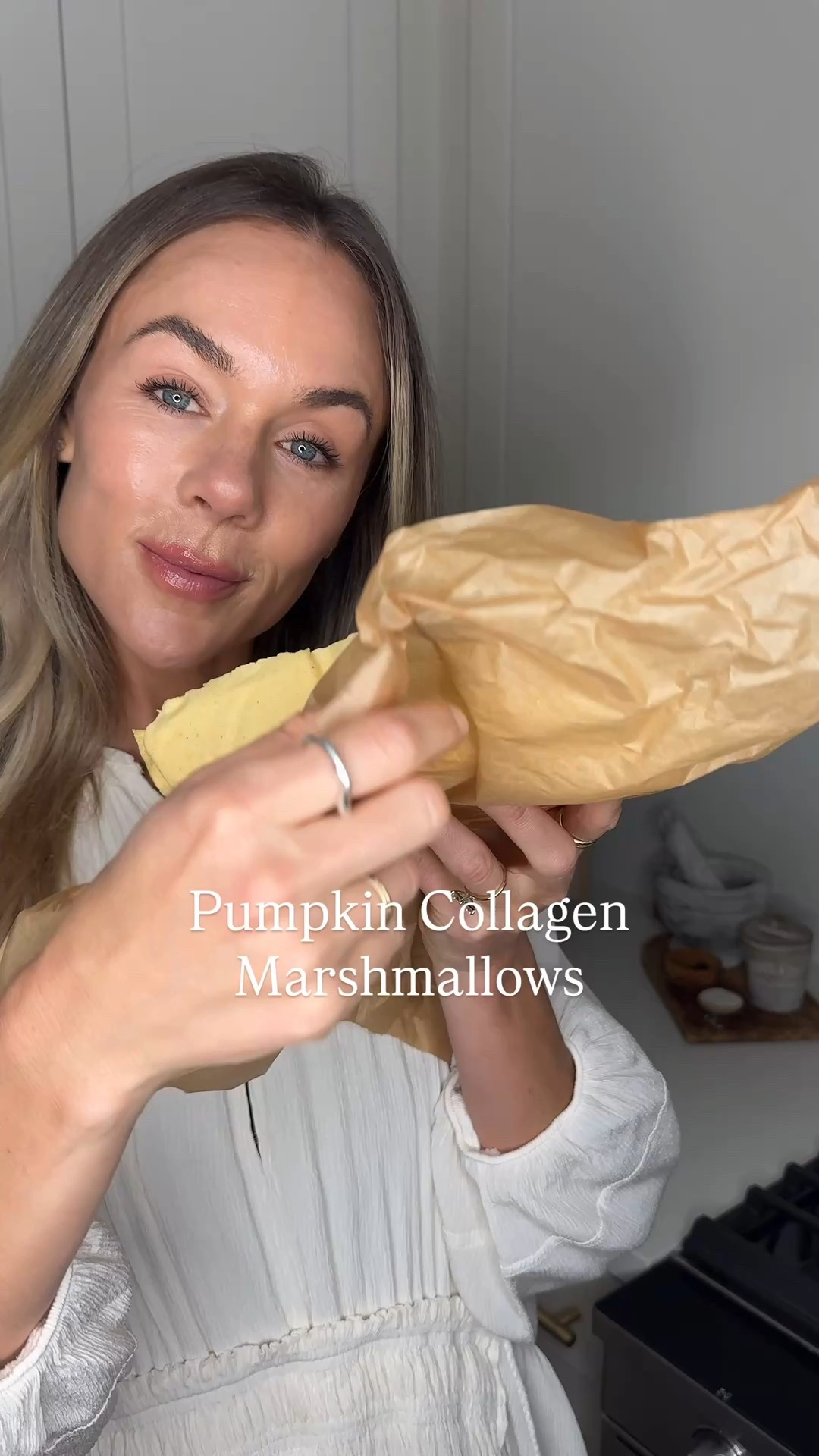 Pumpkin collagen marshmallows 

Pumpkin Marshmallows 
1/4 cup grass fed beef gelatin 
1 cup allulose syrup 
1 cup water total (divided: part for blooming gelatin, part for syrup)
1/3 cup pumpkin 
1/2 teaspoon cinnamon 
1/2 teaspoon mineral sea salt 

Instructions
	1.	Bloom the gelatin:
	•	Add gelatin to a mixing bowl with 1/2 cup water.
	•	Mix lightly and let it bloom for a few  minutes.
	2.	Cook the syrup:
	•	In a saucepan, add 1 cup allulose, ½ cup water, cinnamon, pumpkin , and salt
	•	Stir occasionally for a few minutes until the mixture is bubbling and golden.
	3.	Combine:
	•	Carefully pour the hot syrup mixture into the bowl with bloomed gelatin.
	•	Using a stand or hand mixer, whip for 10 minutes or until it becomes light, fluffy, and marshmallow-like.
	4.	Set:
	•	Pour mixture into a parchment lined container  and refrigerate until firm.
	•	Slice into cubes 

https://liketk.it/5mLf5

#LTKFamily #LTKSeasonal #LTKBeauty