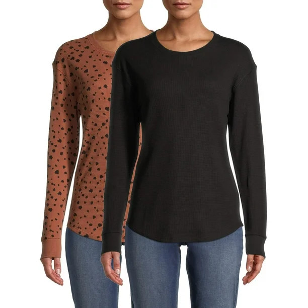Time and Tru Women's Thermal T-Shirt, 2 Pack Bundle | Walmart (US)