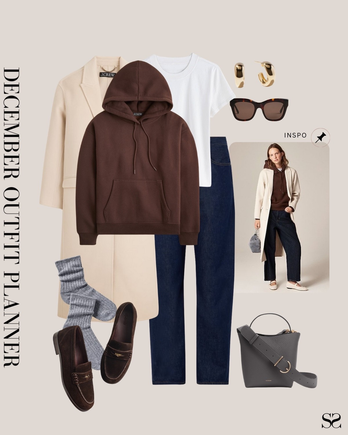 Monthly outfit planner DECEMBER: Winter outfits | dark wash jean, chocolate hoodie, winter long coat, loafers, loafer socks, winter layers 

#classicstyle #casualstyle #LTKstyletip #winteroutfit

Image inspo credit: Pinterest 

#LTKSeasonal #LTKootd