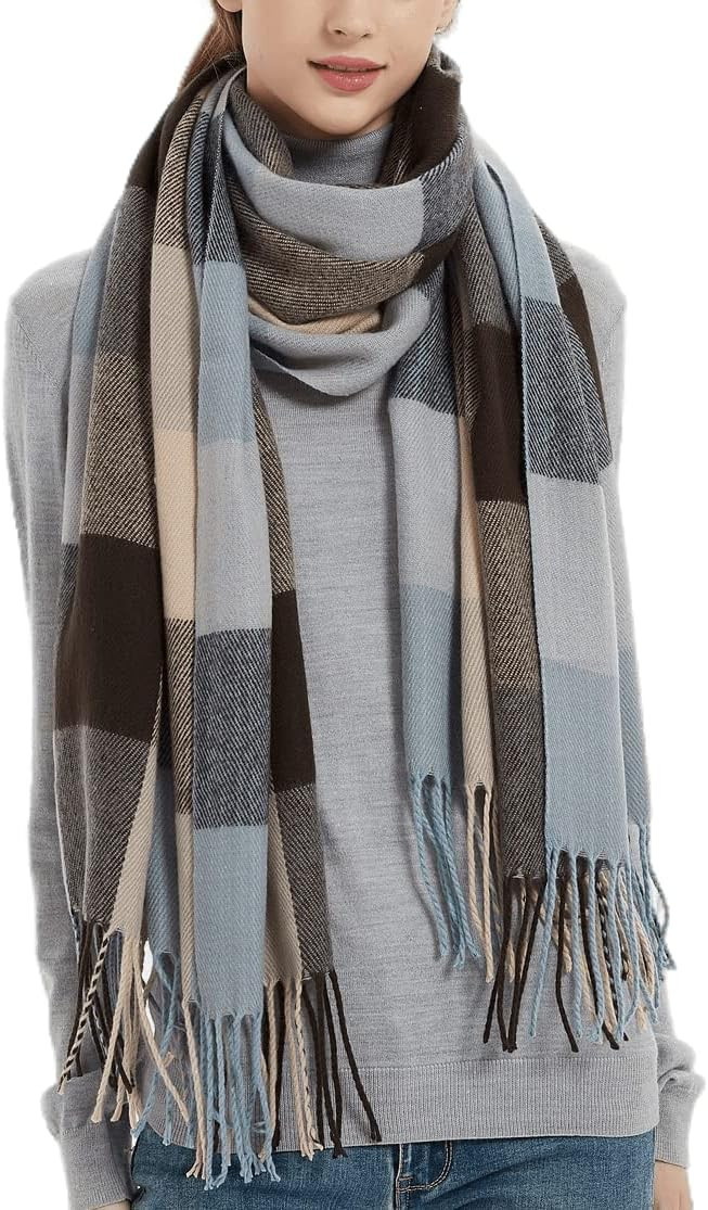 Wander Agio Women's Fashion Long Shawl Big Grid Winter Warm Lattice Large Scarf | Amazon (US)