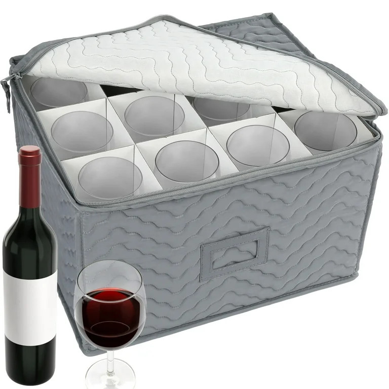 LotFancy Stemware Storage Container for 12 Wine Glasses, Wine Glass Storage Box with Dividers, Gr... | Walmart (US)