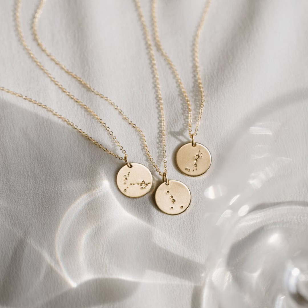 Custom Astrology Necklace, Zodiac Sign Pendant, Constellation Disk Necklace | 14k Gold Fill, Ster... | Etsy (US)
