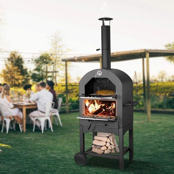 Steel Freestanding Wood-Fired Pizza Oven in Black | Wayfair North America