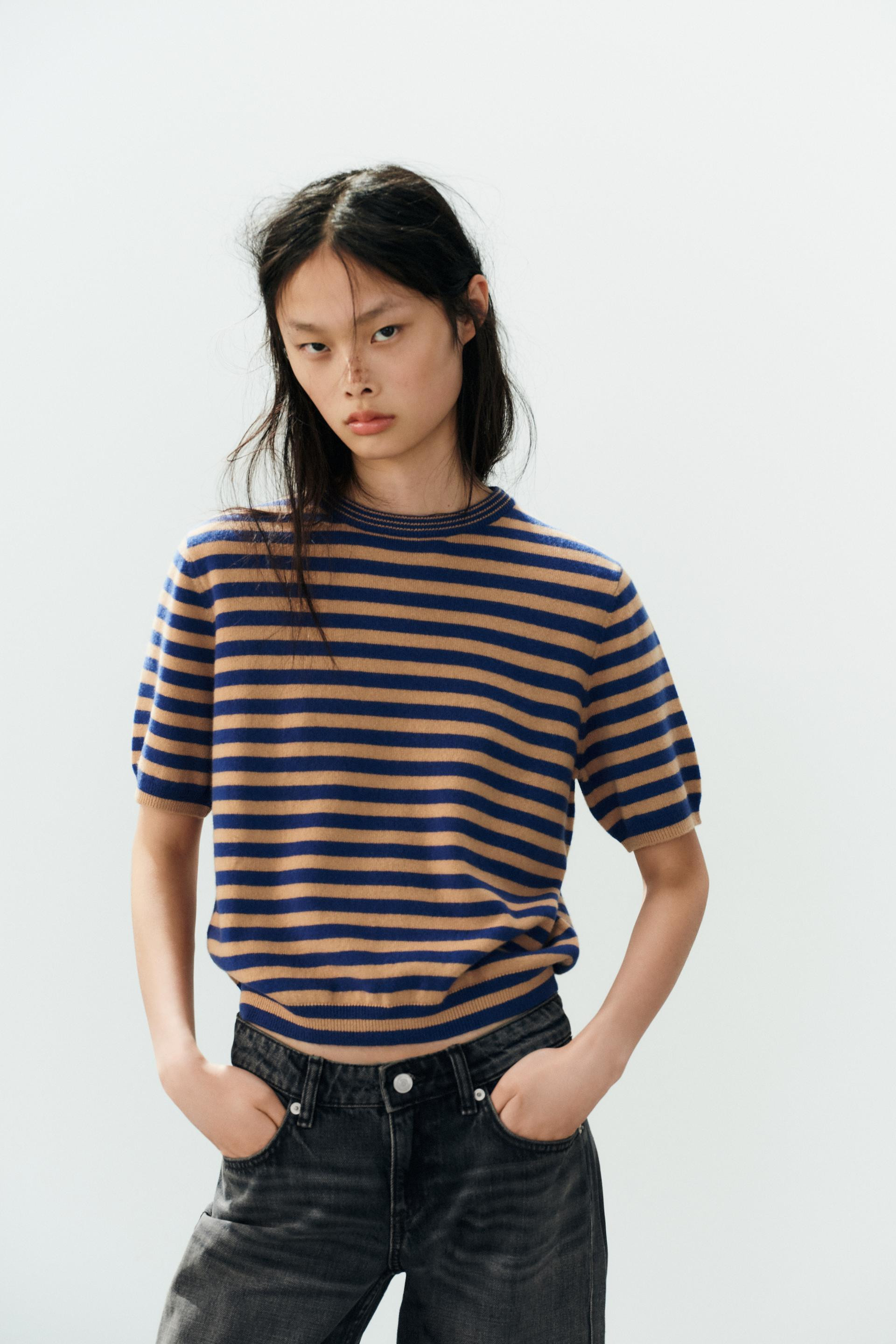 Zara - Short-Sleve Striped 100% Wool Jumper - Only One - L - Woman | Zara US