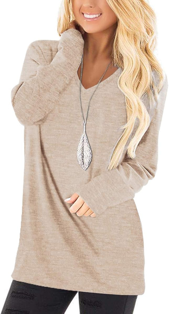Jescakoo Tunic Tops for Leggings for Women Long Sleeve V Neck T Shirts Casual Loose Fit | Amazon (US)