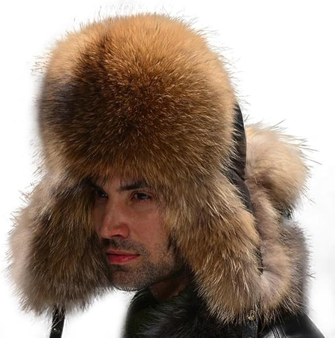 Fur Story Men's Fur Trapper Hat with Sheepskin Earflap Fox Fur Hat Winter Skiing Trooper Hat | Amazon (US)