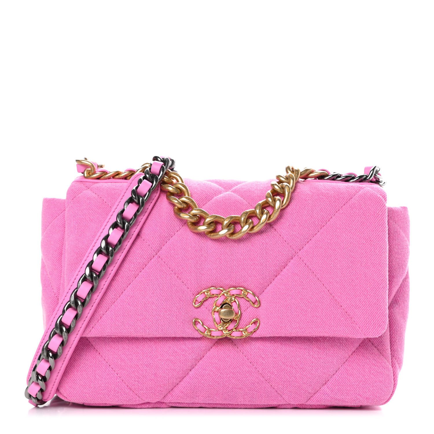 Denim Quilted Medium Chanel 19 Flap Neon Pink | Fashionphile