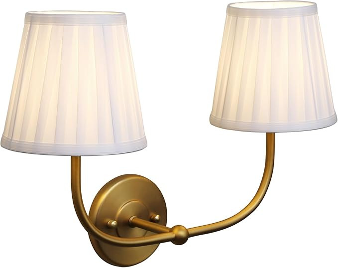 PERMO Vintage Wall Sconce Double Gold Wall sconces with Pleated White Stripe Fabric Shades Retro ... | Amazon (US)