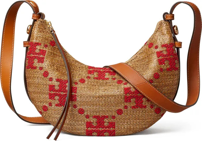 Romy T Monogram Straw Half Moon Shoulder Bag | Nordstrom