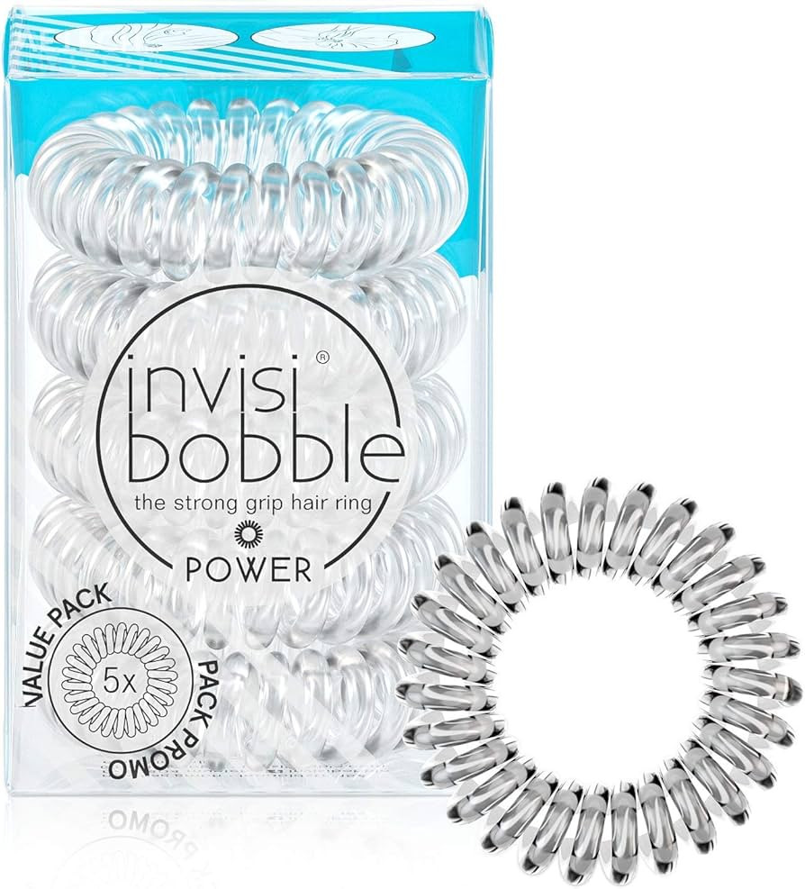 Amazon.com : invisibobble Power Traceless Spiral Hair Ties - 5 Pack - Crystal Clear - Strong Elas... | Amazon (US)