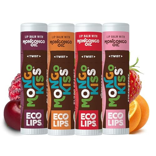 Eco Lips Mongo Kiss Organic Lip Balm 4 Pack Blood Orange, Yumberry, Strawberry Lavender, Black Cherry - 100 Percent USDA Organic - Soothe, Moisturize Dry | Amazon (US)