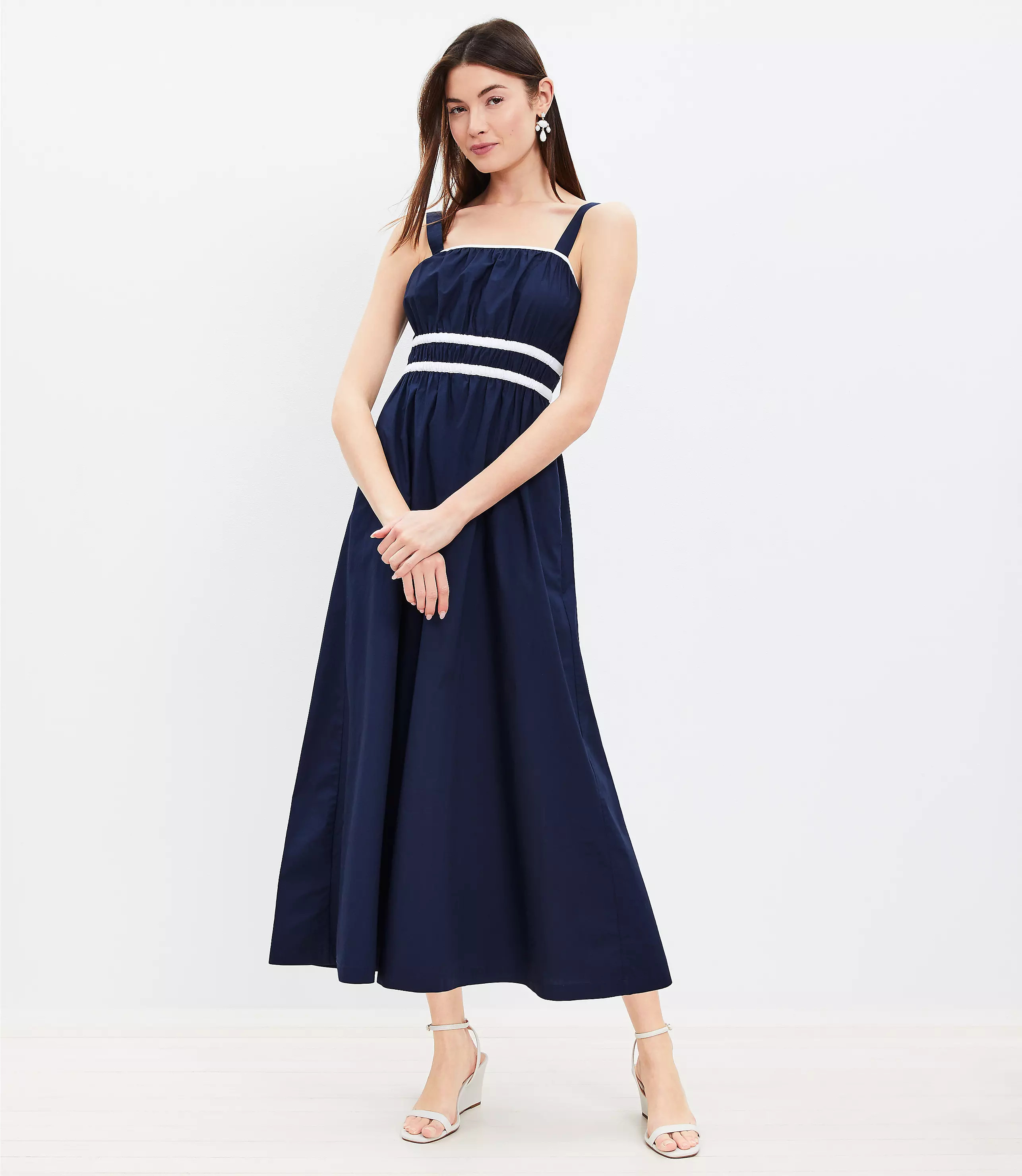Poplin Shirred Strappy Pocket Maxi Dress | LOFT