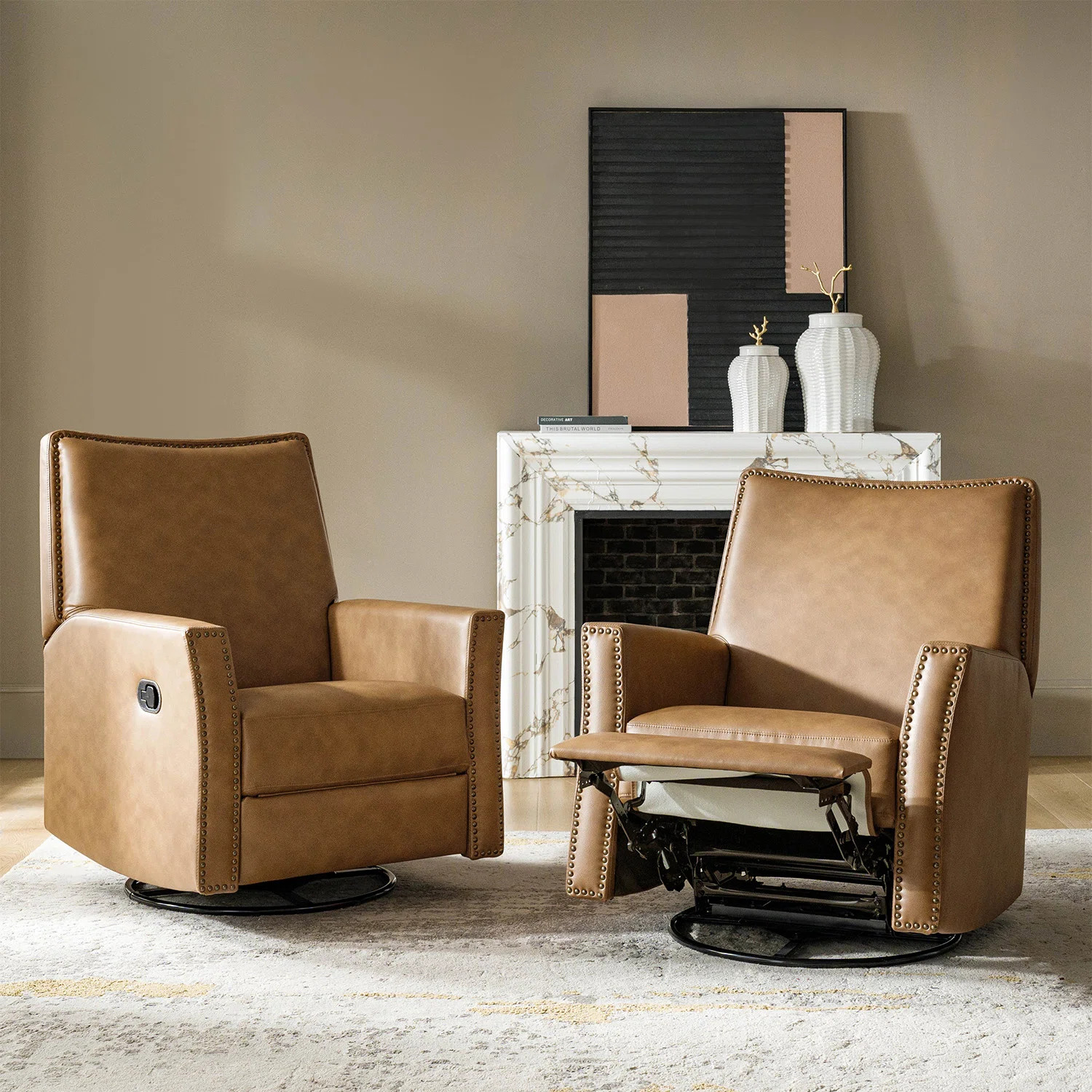 Jerseyville Transitional Faux Leather Swivel Rocker Manual Recliner(Set of 2) | Wayfair North America