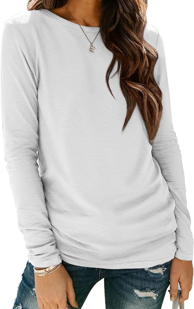 ATHMILE Womens Long Sleeve Round Neck Shirts Basic Tee Casual Top Fall Trendy Tunic Outfits Fitte... | Amazon (US)