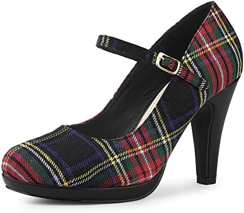 Allegra K Women's Houndstooth Platform Stiletto Heels Mary Janes Pumps | Amazon (US)