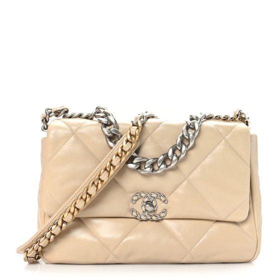 Lambskin Quilted Large Chanel 19 Flap Beige | FASHIONPHILE (US)
