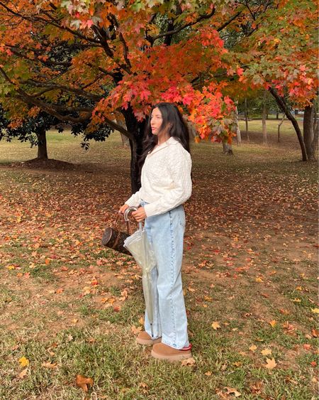 the perfect everyday fall casual outfit. abercrombie has my favorite denim of all time! love these paired with the fall trendy shoe of the season - the tazz uggs in color chestnut. TTS. 

#LTKstyletip #LTKHoliday #LTKshoecrush