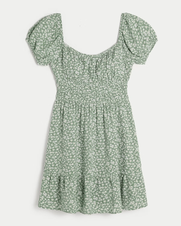 Short-Sleeve Channeled Waist Mini Dress | Hollister (US)