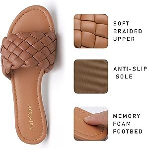 YULVSHOE Women's Braided Flat Sandals Fashion Woven Open Toe Slip On Slides Strappy Beach Sandals... | Amazon (US)