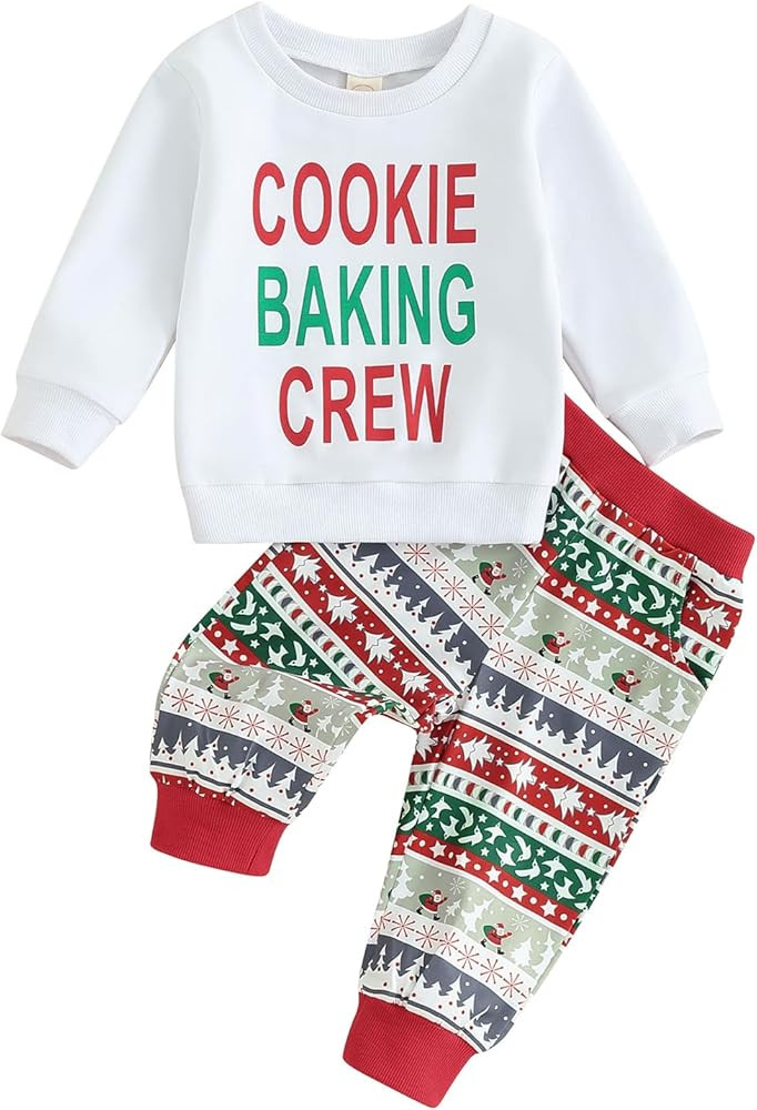 Madjtlqy Toddler Baby Boy Christmas Outfits Letter Print Long Sleeve Sweatshirt + Elastic Pants B... | Amazon (US)