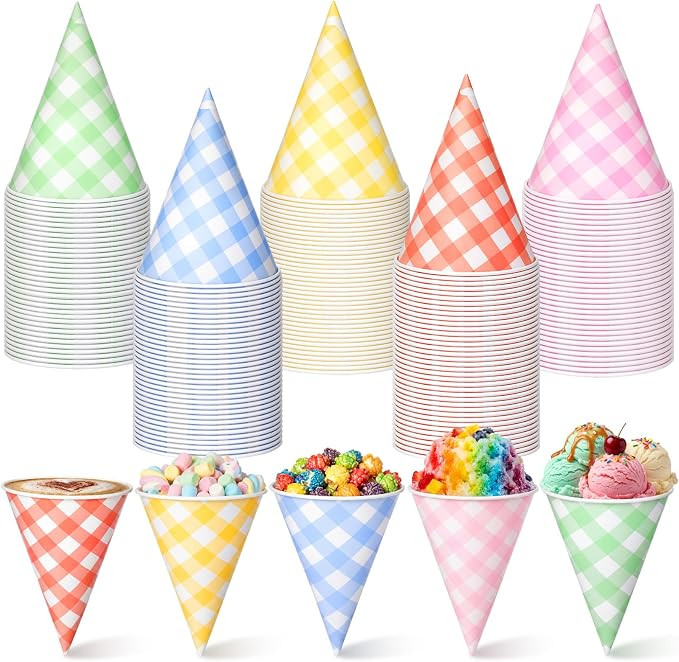 Honeydak 50 Pcs 6 oz Pastel Gingham Snow Cone Cups, Summer Disposable Paper Shave Ice Cream Cups ... | Amazon (US)