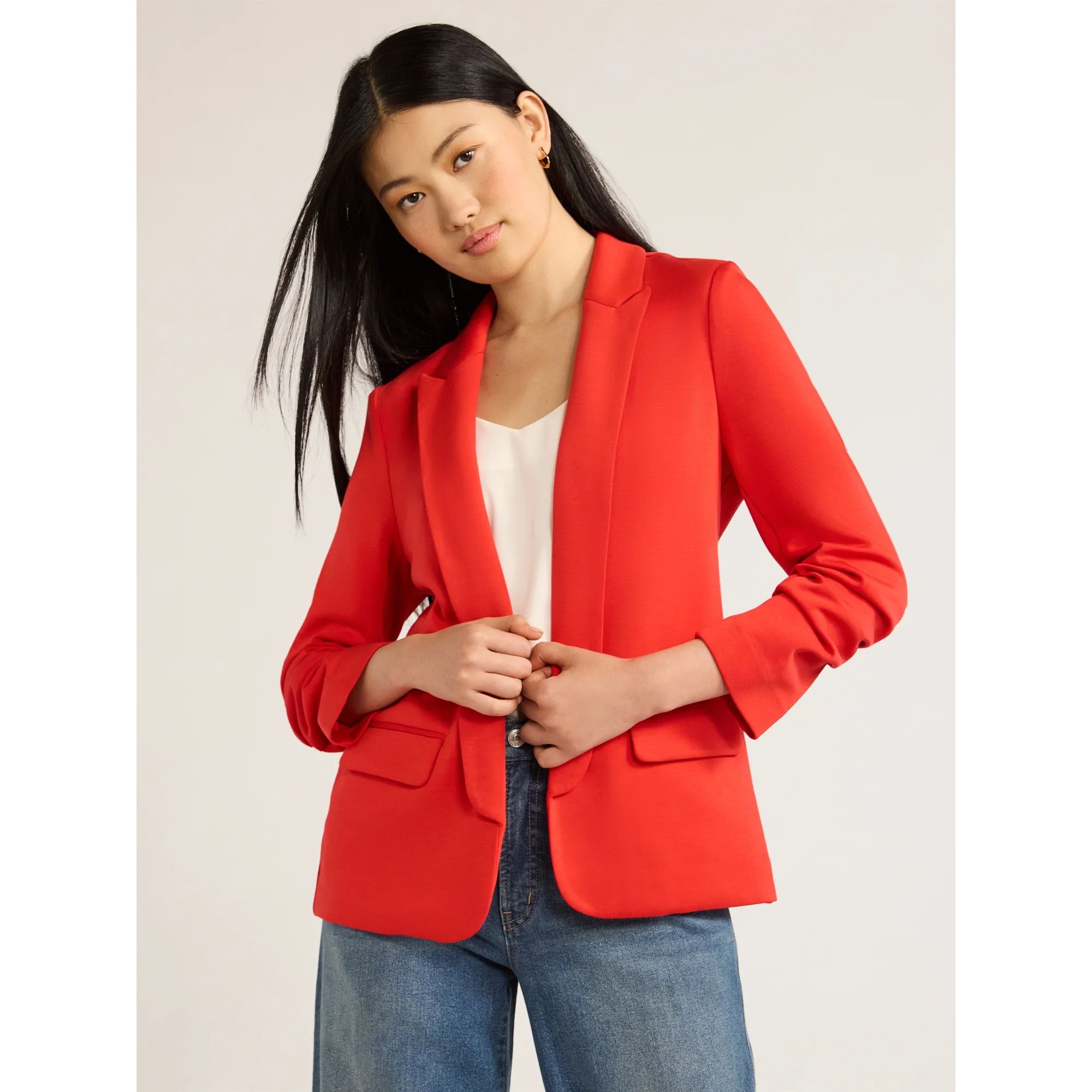 Scoop Women's Relaxed Scuba Knit Stretch Blazer with Scrunch Sleeves, Sizes XS-XXL | Walmart (US)