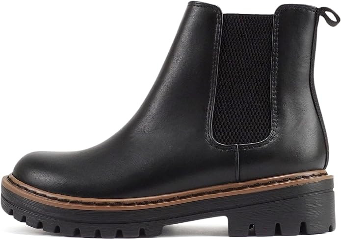 Soda Pilot ~ Women Lug Sole Low Heel Chelsea Fashion Ankle Bootie w/Double Elastic Gore | Amazon (US)