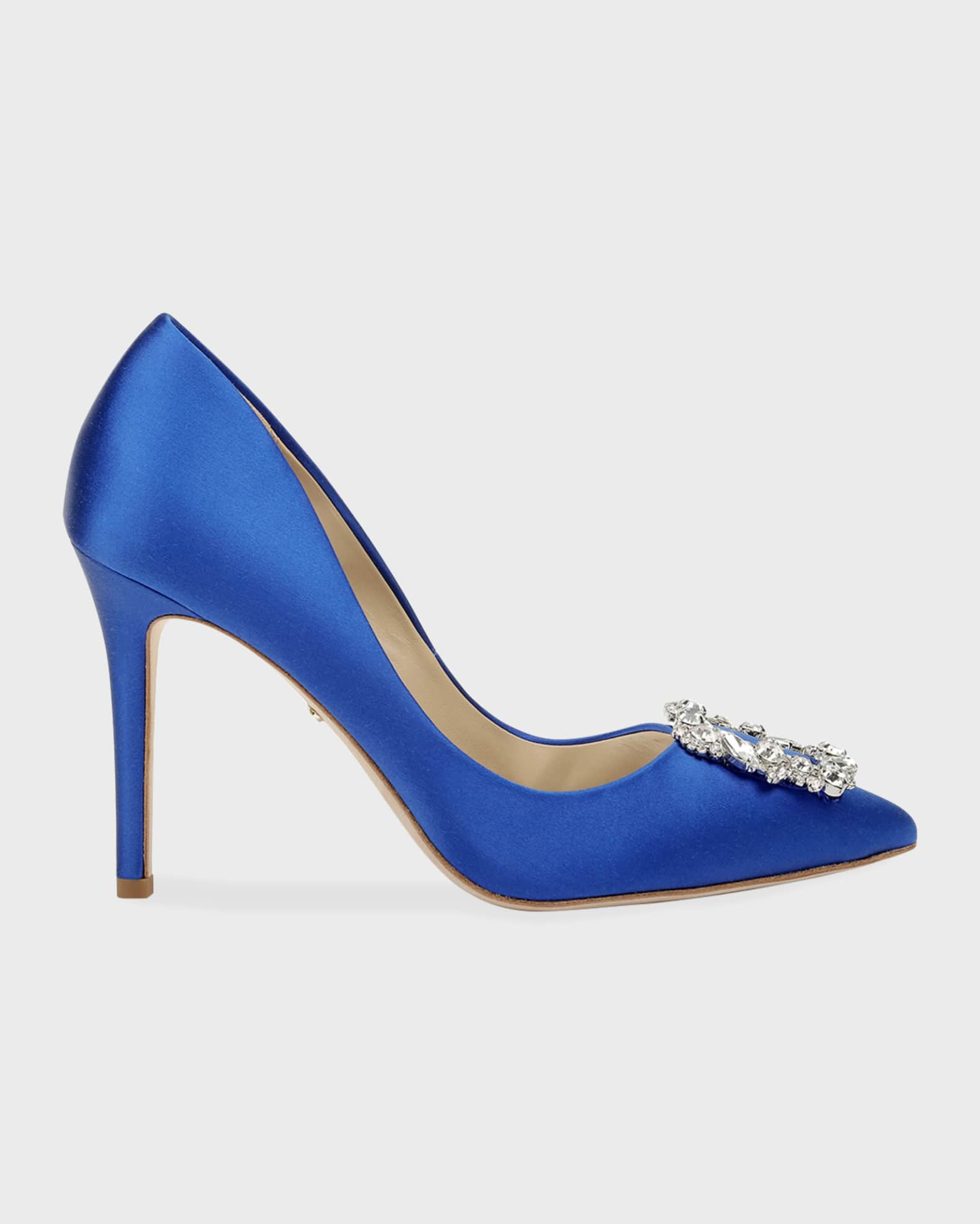 Badgley Mischka Cher Satin Buckle Cocktail High-Heel Pumps | Neiman Marcus