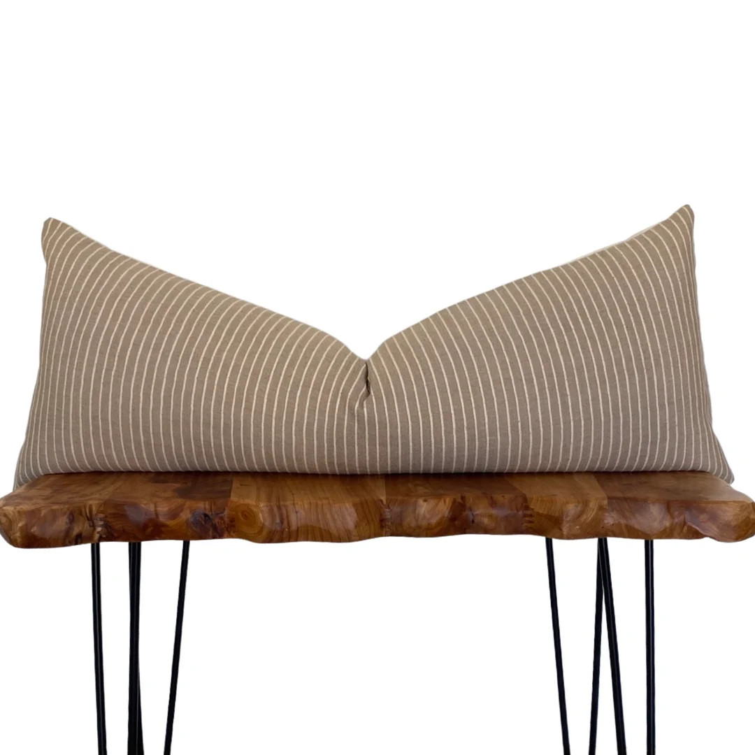 Long Lumbar Warm Taupe and Cream Stripe Throw Pillow Cover, Cover Only | Etsy (US)