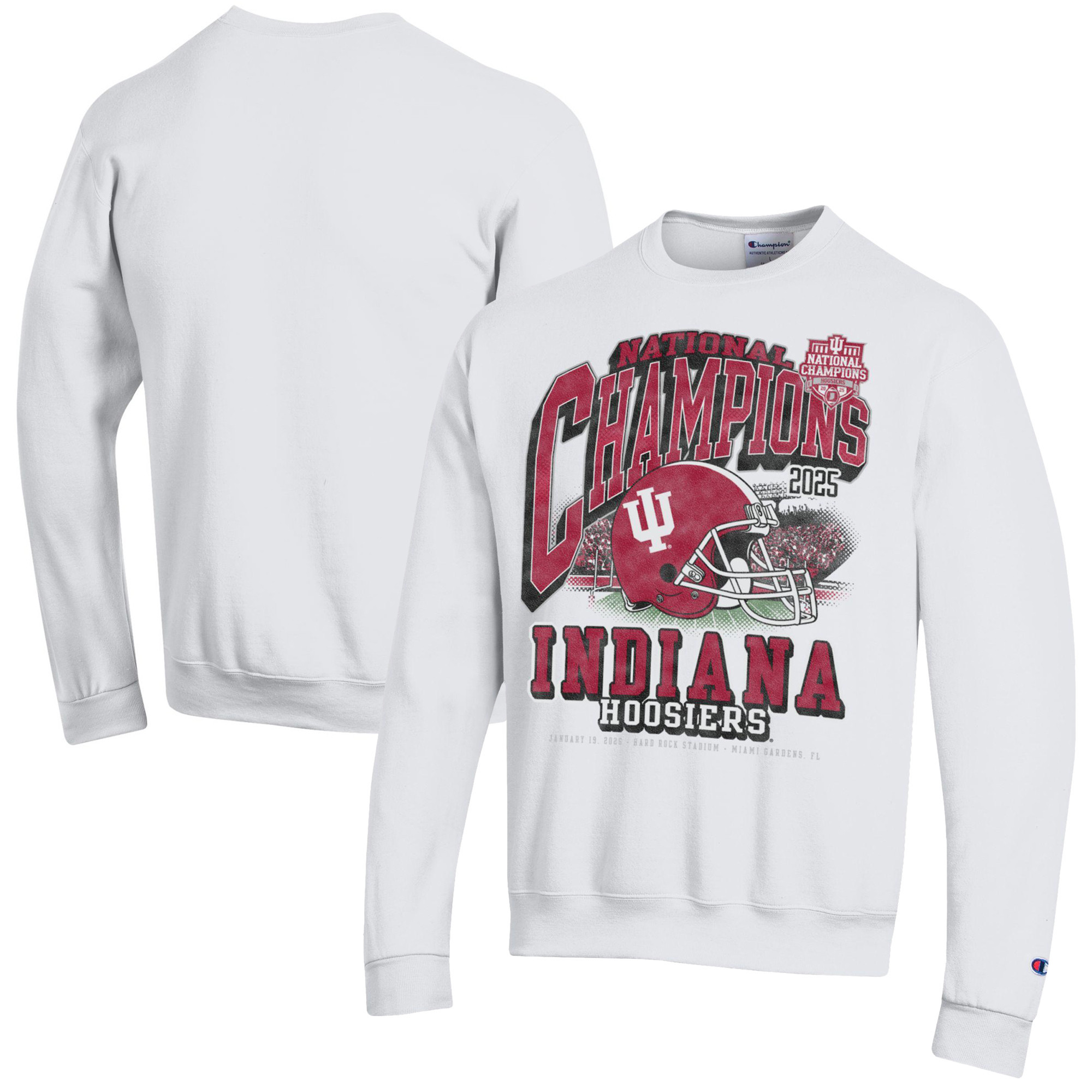 Men's Champion White Indiana Hoosiers College Football Playoff 2025 National Champions Helmet Sweatshirt | Fanatics