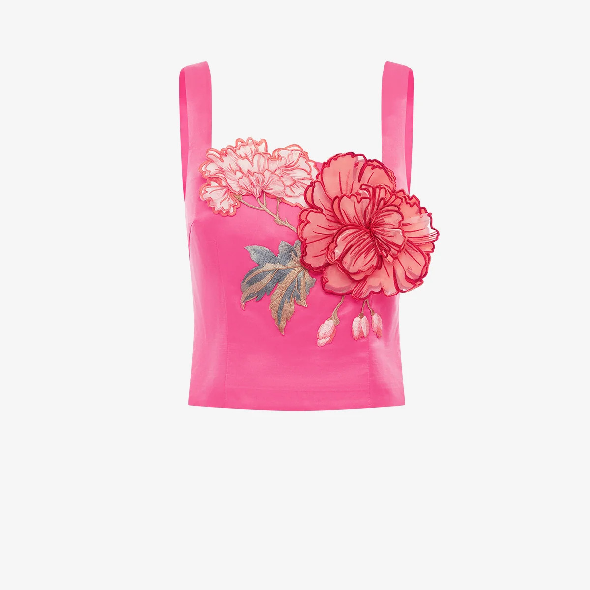 Isadora Appliqu\u00e9 Top - Peony Print in Fuchsia | LEO LIN US