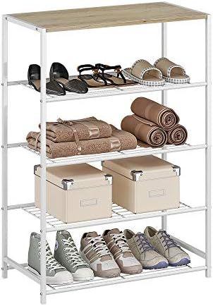 Amazon.com: HOMEFORT 5-Tier Metal Shoe Rack, All-Metal Shoe Tower, Shoe Storage Shelf with MDF To... | Amazon (US)