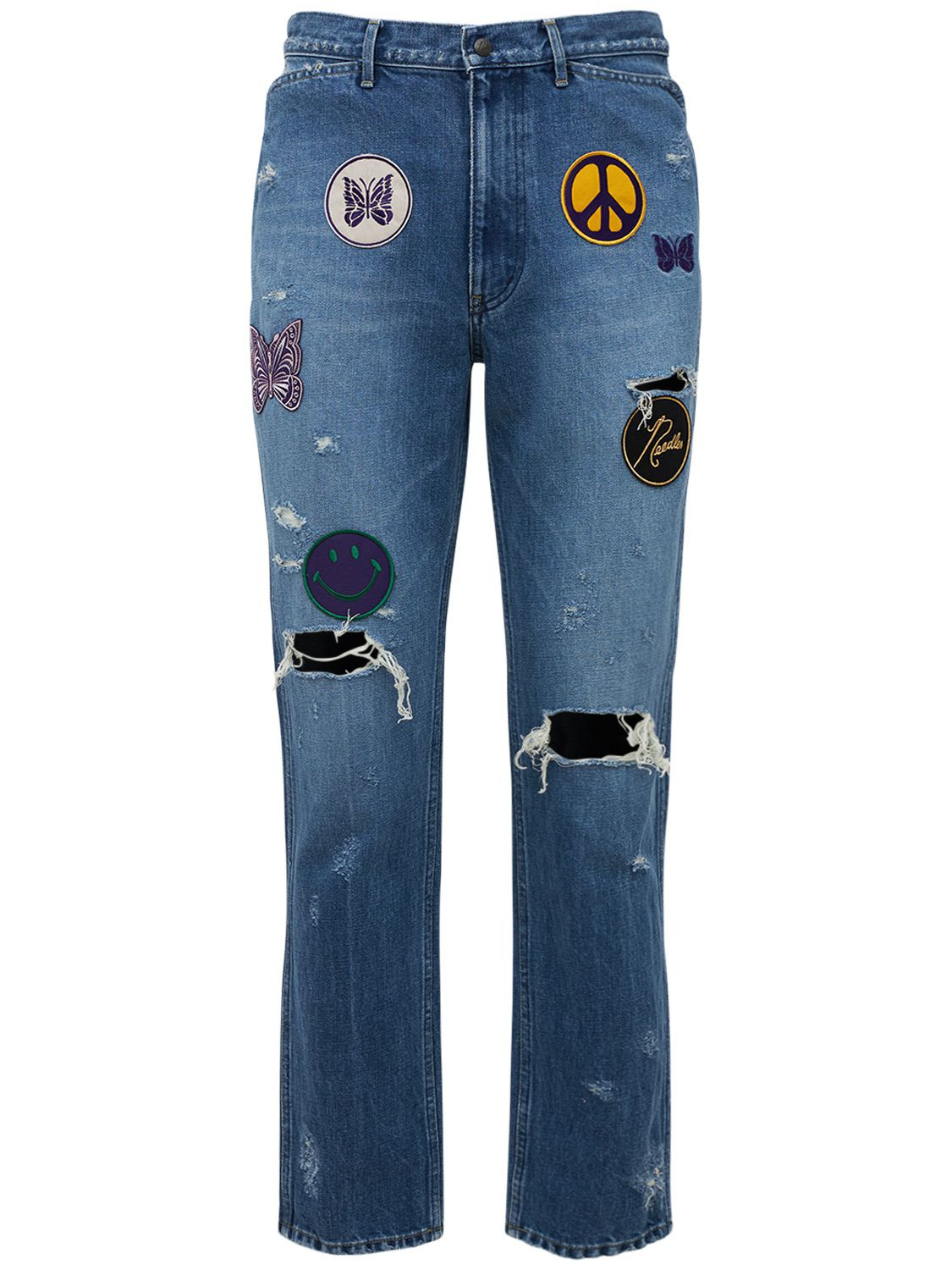 Distressed Cotton Denim Jeans W/ Patches | Luisaviaroma